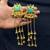 Kashmiri Fusion earrings- Long green Indian drop earrings with gold-tone detailing and multiple dangling chains
