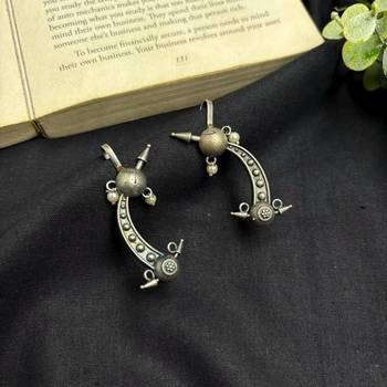Oxidized Brass Ear Cuff Earrings, Indian Tribal Ear Climbers, Crescent Moon Ear Cuff Jewelry 2