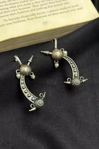 Oxidized Brass Ear Cuff Earrings, Indian Tribal Ear Climbers, Crescent Moon Ear Cuff Jewelry