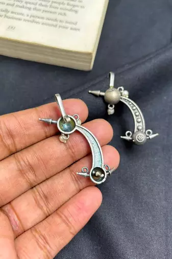 Oxidized Brass Ear Cuff Earrings, Indian Tribal Ear Climbers, Crescent Moon Ear Cuff Jewelry