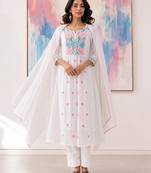  White Anarkali Suit with Floral Embroidery & Dupatta | Premium Ethnic Wear for Women