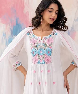  White Anarkali Suit with Floral Embroidery & Dupatta | Premium Ethnic Wear for Women 3