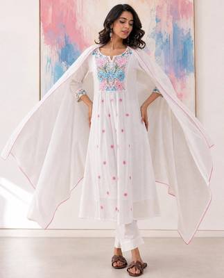  White Anarkali Suit with Floral Embroidery & Dupatta | Premium Ethnic Wear for Women 4