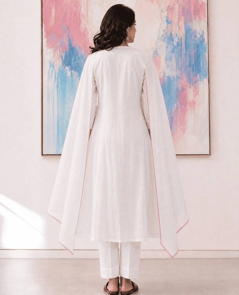  White Anarkali Suit with Floral Embroidery & Dupatta | Premium Ethnic Wear for Women