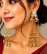 Limited Edition Long Gold Chandelier Earrings, Red Statement Drop Earrings