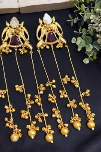 Limited Edition Long Gold Chandelier Earrings, Red Statement Drop Earrings