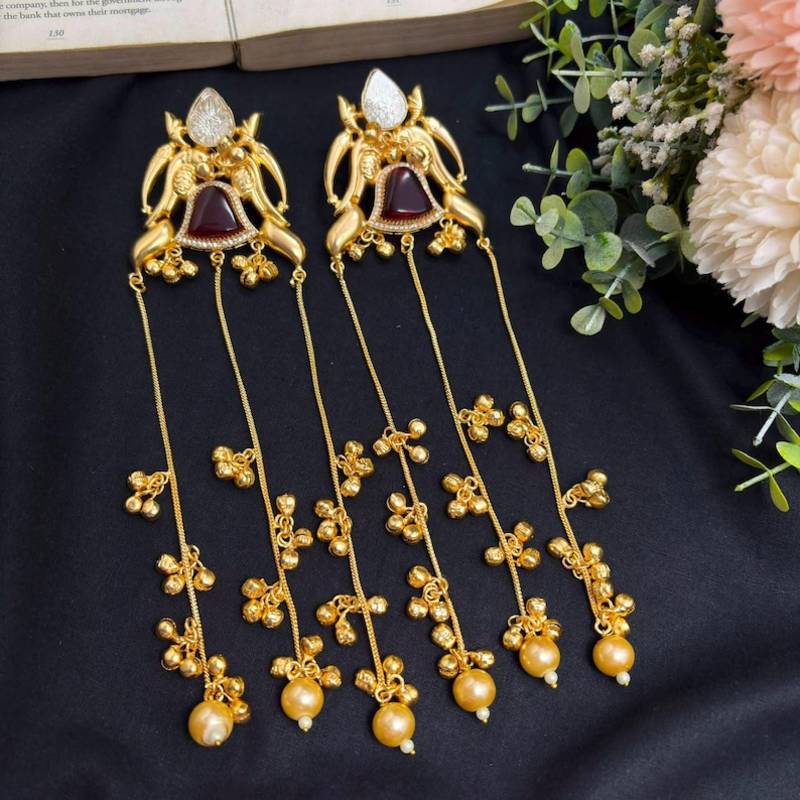 Limited Edition Long Gold Chandelier Earrings, Red Statement Drop Earrings