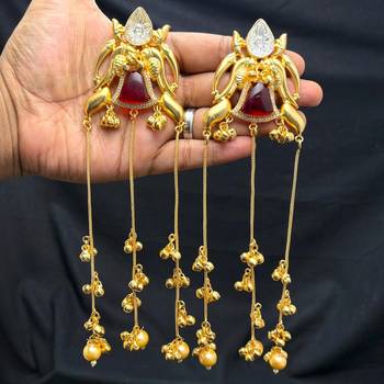 Limited Edition Long Gold Chandelier Earrings, Red Statement Drop Earrings 3