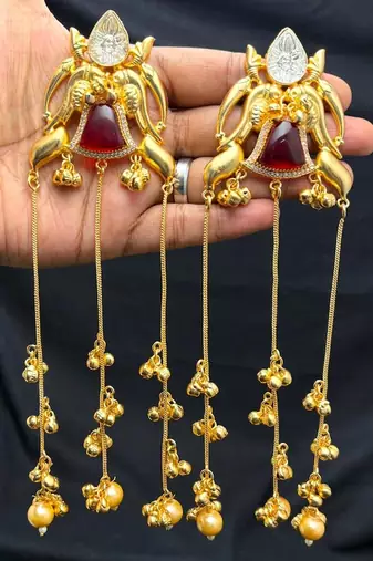 Limited Edition Long Gold Chandelier Earrings, Red Statement Drop Earrings