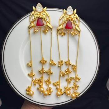 Limited Edition Long Gold Chandelier Earrings, Red Statement Drop Earrings 4