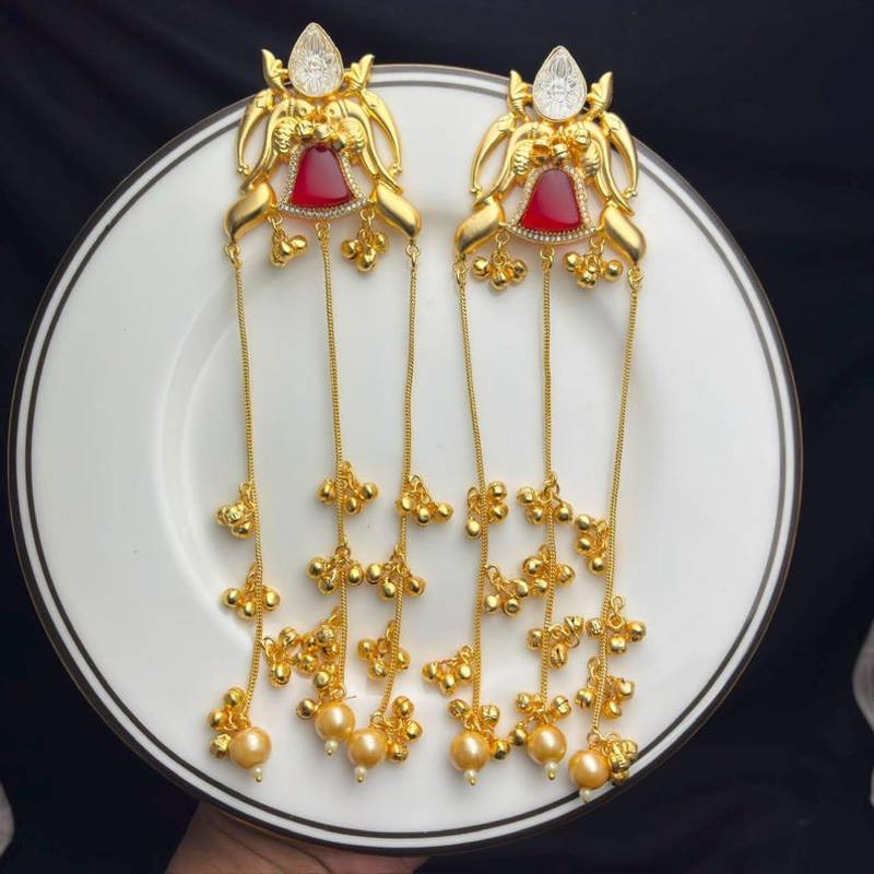 Limited Edition Long Gold Chandelier Earrings, Red Statement Drop Earrings