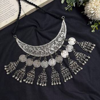Oxidized Silver Bib Necklace, Indian Tribal Statement Necklace, Boho Ethnic Layered Jewelry 2