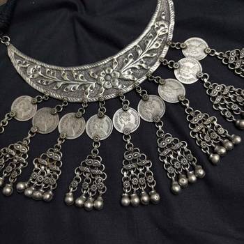 Oxidized Silver Bib Necklace, Indian Tribal Statement Necklace, Boho Ethnic Layered Jewelry 3