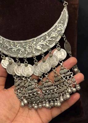 Oxidized Silver Bib Necklace, Indian Tribal Statement Necklace, Boho Ethnic Layered Jewelry 5