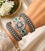 Oxidised Kada Set of 3 Meenakari Brass Bracelet Set, Indian Vintage Boho Bangles