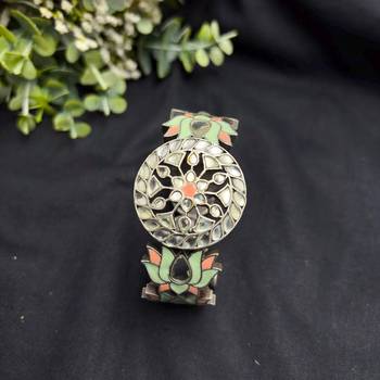 Oxidised Kada Set of 3 Meenakari Brass Bracelet Set, Indian Vintage Boho Bangles 4