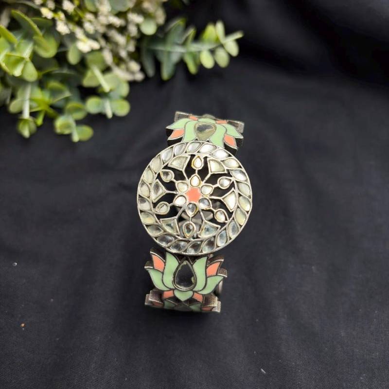 Oxidised Kada Set of 3 Meenakari Brass Bracelet Set, Indian Vintage Boho Bangles