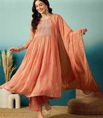  Peach Anarkali Suit with Embroidered Yoke & Dupatta | Premium Party Wear for Women
