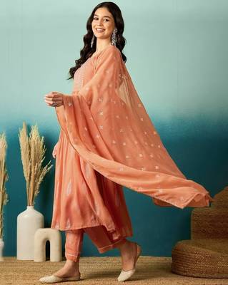  Peach Anarkali Suit with Embroidered Yoke & Dupatta | Premium Party Wear for Women 2