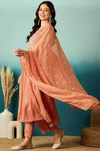 Peach Anarkali Suit with Embroidered Yoke & Dupatta | Premium Party Wear for Women