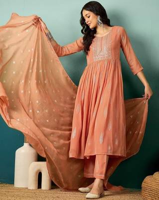 Peach Anarkali Suit with Embroidered Yoke & Dupatta | Premium Party Wear for Women 3