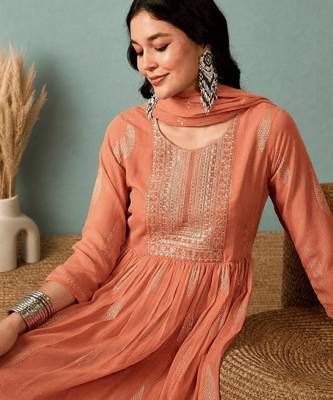  Peach Anarkali Suit with Embroidered Yoke & Dupatta | Premium Party Wear for Women 4