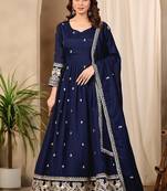 Black silk blend readymade anarkali suit with embroidery work