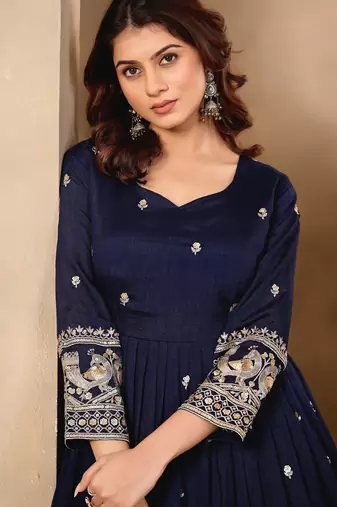 Black silk blend readymade anarkali suit with embroidery work