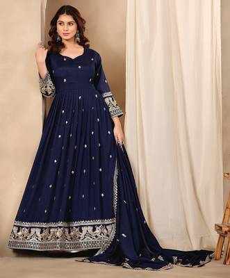 Black silk blend readymade anarkali suit with embroidery work 3