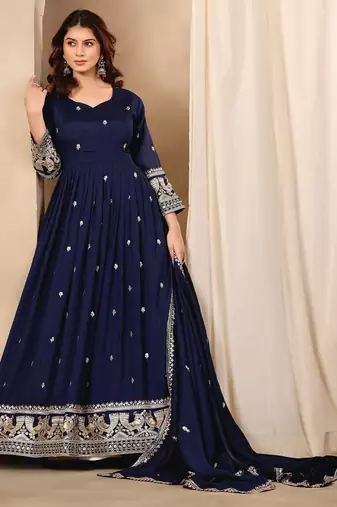 Black silk blend readymade anarkali suit with embroidery work