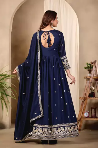 Black silk blend readymade anarkali suit with embroidery work