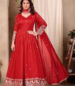 Red silk blend  readymade anarkali suit with embroidery work