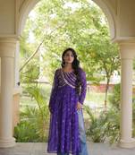 Violet faux georgette bandhani readymade top with patch work