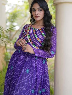 Violet faux georgette bandhani readymade top with patch work 2
