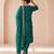 Teal silk blend  readymade suit with embroidery & zari work