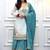 White & turquoise silk readymade suit with embroidery & mirror work