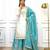 White & turquoise silk readymade suit with embroidery & mirror work