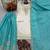 White & turquoise silk readymade suit with embroidery & mirror work