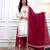 White & red silk blend  readymade suit with embroidery & mirror work