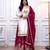 White & red silk blend  readymade suit with embroidery & mirror work