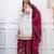 White & red silk blend  readymade suit with embroidery & mirror work