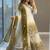 White & mustard faux georgett readymade suit with embroidery & diamond work