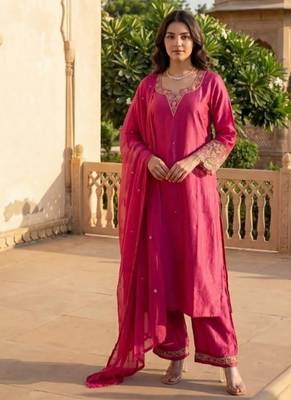  Rani Pink Embroidered Salwar Suit with Dupatta | Premium Festive Wear for Women 1