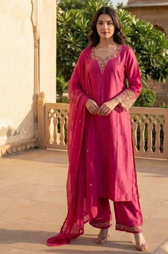  Rani Pink Embroidered Salwar Suit with Dupatta | Premium Festive Wear for Women