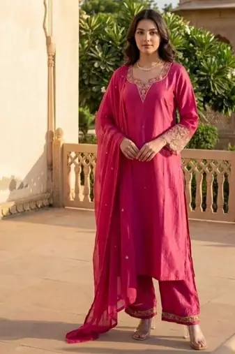  Rani Pink Embroidered Salwar Suit with Dupatta | Premium Festive Wear for Women