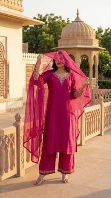  Rani Pink Embroidered Salwar Suit with Dupatta | Premium Festive Wear for Women 2