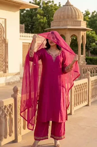  Rani Pink Embroidered Salwar Suit with Dupatta | Premium Festive Wear for Women