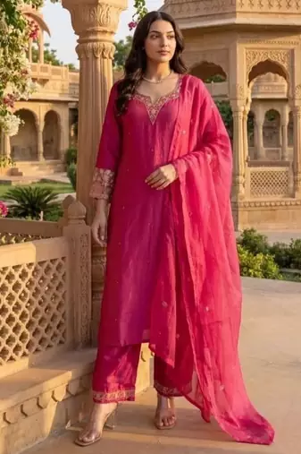  Rani Pink Embroidered Salwar Suit with Dupatta | Premium Festive Wear for Women