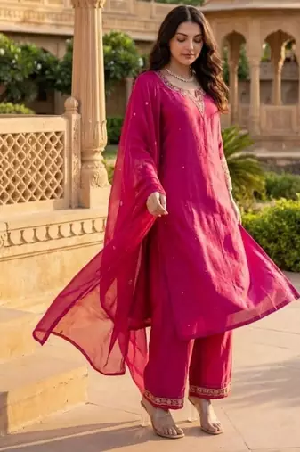  Rani Pink Embroidered Salwar Suit with Dupatta | Premium Festive Wear for Women