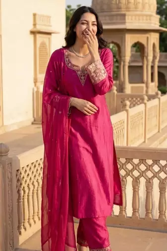  Rani Pink Embroidered Salwar Suit with Dupatta | Premium Festive Wear for Women